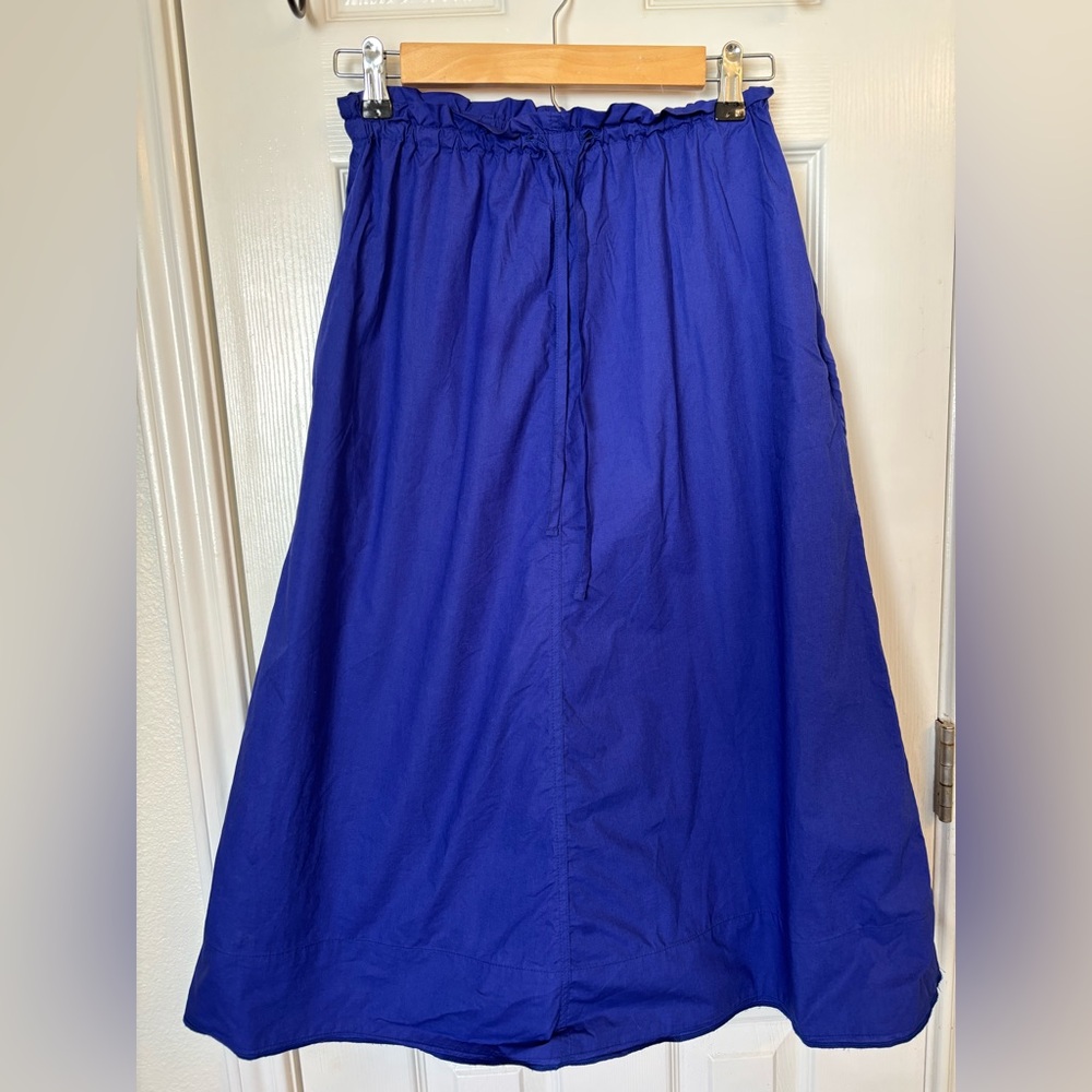 Hache Made in Italy Small A-line Tie Blue Midi Skirt with Pockets 100% cotton